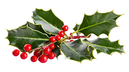 holly leaves with red berries on a white transparent background