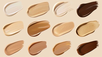 Variety of Foundation Shades Arranged on a Neutral Background Showcasing Color Diversity for Makeup Enthusiasts and Artists