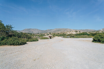 Wideshot of the path down to Elafonissi Beach, Crete, Greece