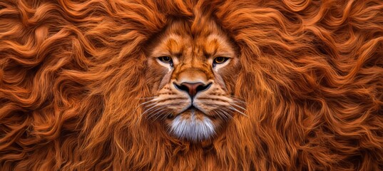 Fototapeta premium Magnificent Lion Mane Face Close-Up, Fluffy Texture Background. Royalty-Free Stock Image.