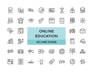 Online education and seminar line icons set, Big web and UI icon set in a flat design. Thin outline icons pack. Vector illustration