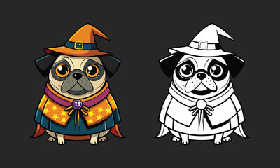 Pug cartoon dog dressed in Halloween costume 11
