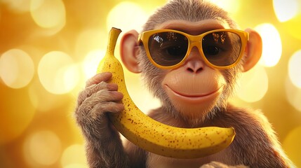 Cool monkey wearing sunglasses and holding a banana like a phone.