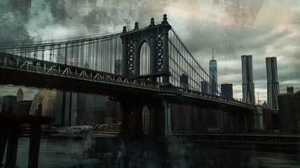 Fototapeta premium A View of the Brooklyn Bridge and the Manhattan Skyline