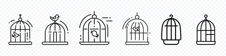 bird cage icon, Bird cage, Bird flying from the cage, flying bird silhouette, cage illustration, Bird cage icon transparent on background, birdcage icon.