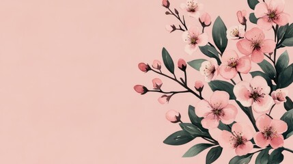 Peach blossoms, gentle pastel colors, soft watercolor sketch, intricate branch details, botanical illustration, delicate floral design, hand-drawn touch