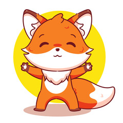 Cute Fox standing ready to hug. Vector illustration of chibi character isolated on white background.