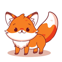 Cute Fox standing showing cute face. Vector illustration of chibi character isolated on white background.