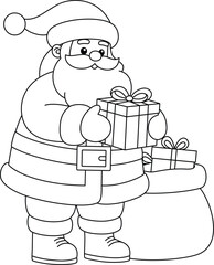 Santa Holding Gift Outline Coloring Page
