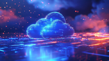 Abstract illustration of cloud security services, stylized cloud icon integrated with a secure padlock symbol, representing data protection and cybersecurity in cloud computing environments.
