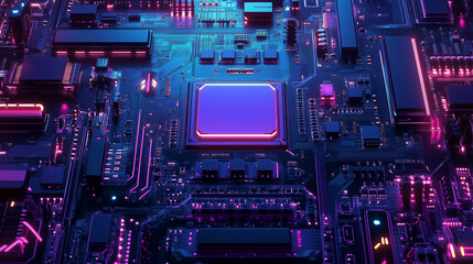 Cybernetic Symphony: A vibrant symphony of circuitry, bathed in neon hues, with the CPU as the pulsating heart of digital innovation. 