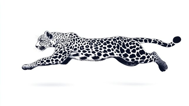A detailed vector art of a leaping leopard, showcasing sleek lines and distinct spots, on a clean white background