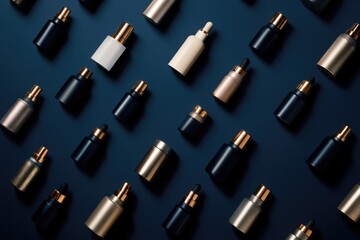 Chic Knolling Pattern of Assorted Cosmetic Bottles for Modern Design and Branding Projects