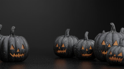 Ominous Gathering: Black Pumpkins on Halloween Night 