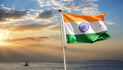 India National Flag Waving in the Sky