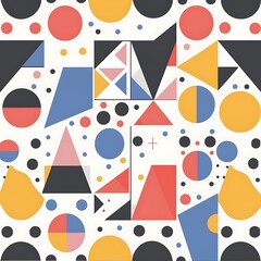 A pattern of basic geometric elements such as triangles, circles, and lines, arranged in a flat design style with a focus on symmetry and balance. 8k UHD, suitable for high-quality printing 