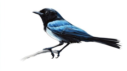 Obraz premium Elegant bird vector art perched in a calm pose, featuring detailed feathers and smooth lines, set on a clean white background