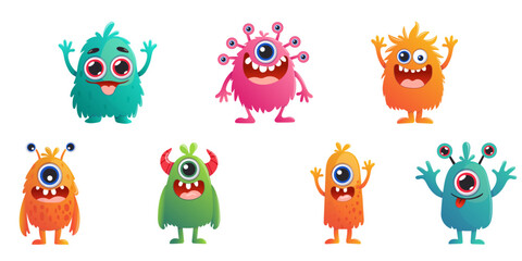 A set of cute cartoon monster characters.
