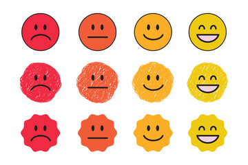 Emoticon face rating illustration, bad to good parameter, happy sad face avatar