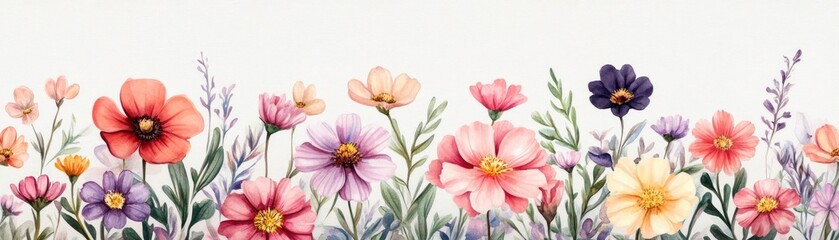 Fototapeta premium Wildflowers in bloom, vibrant petals, delicate details, watercolor style