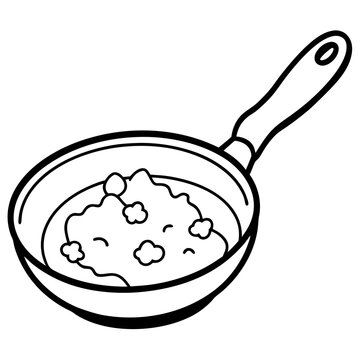 recommend clip art: frying pan with scrambled egg outline coloring book page line art drawing