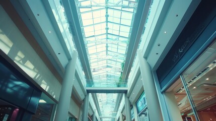 Modern Shopping Mall Interior with Glass Roof