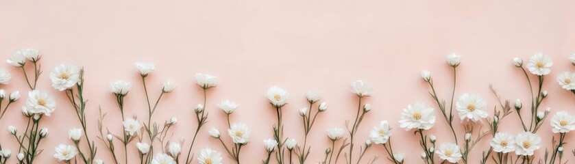 Pure white wildflowers, pastel accents, serene nature, watercolor style