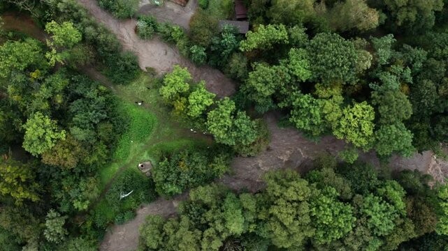 Drone top shot of confluence of two rivers strong current