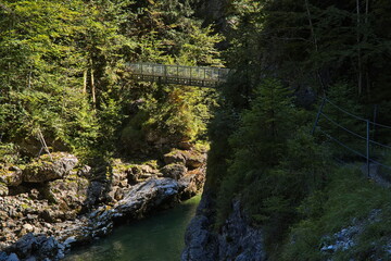 Obraz premium Footbridge in Tiefenbachklamm, Austria, Europe 