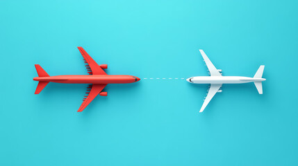 
Leadership concept illustrated by a red leader plane guiding white planes against a blue background, symbolizing direction and influence in a team or organization.