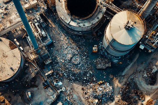 A Waste-To-Energy Plant Converts Garbage Into Electricity. Machines Process Waste And Generate Energy From The Materials