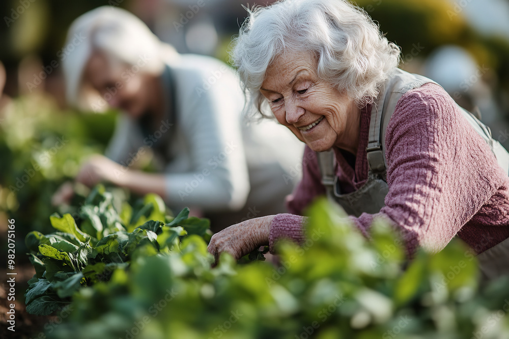 Canvas Prints Senior Women Contributing Joyfully to a Community Garden  