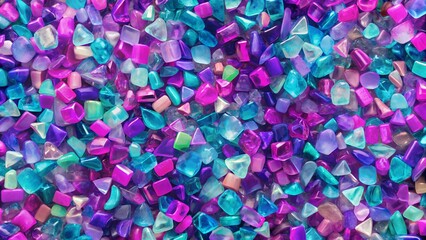 Vibrant Purple and Teal Glass Fragments in Artistic Arrangement Expressing Creativity and Energy