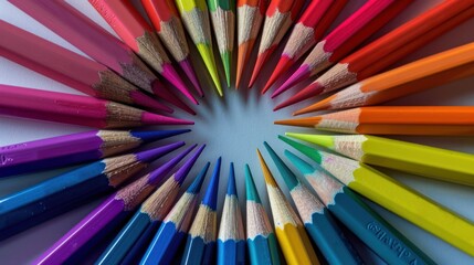 Fototapeta premium Colorful Pencils Arranged In A Circle