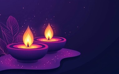Happy Diwali Diya lamps lit during Diwali, Hindu festival of lights celebration. Diwali diya oil lamps holiday background. Creating a festive and decorative composition