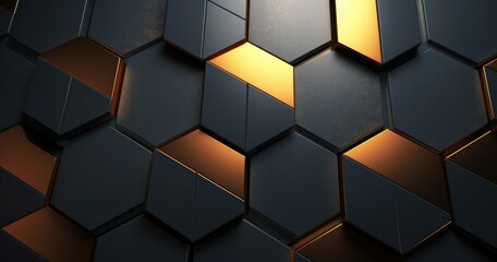 Fototapeta premium hexagon pattern and shadows, with dark grey color, with golden line