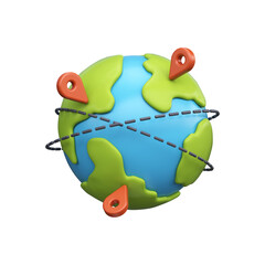 3d Planet Earth with pins. GPS navigation, route or location search...