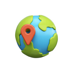 3D world location symbol, illustration of globe with pin