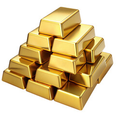 Set of gold bars piles of gold lingots isolated on transparent background.
