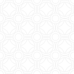 Fototapeta premium Seamless trendy ornament of circles and arcs, geometric white figures for textiles and wallpapers. Abstract pattern on a gray background for a New Year or wedding cover or postcard.