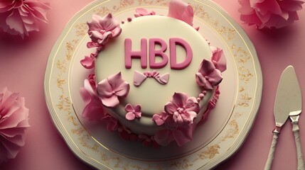 Naklejka premium A pink-themed birthday cake with 