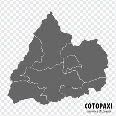 Blank map Cotopaxi Province of Ecuador. High quality map Cotopaxi with municipalities on transparent background for your web site design, logo, app, UI. Ecuador.  EPS10.