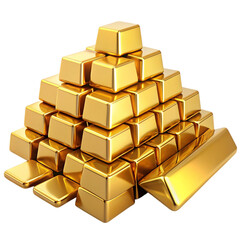 Set of gold bars piles of gold lingots isolated on transparent background.