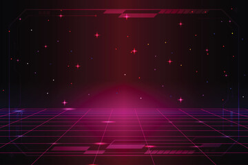 Pixel art background.8 bit game. retro game. for game assets in vector illustrations. Retro Futurism Sci-Fi Background. glowing neon grid. and stars from vintage arcade comp