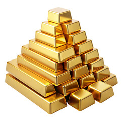 Set of gold bars piles of gold lingots isolated on transparent background.