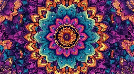 Verduisterende gordijnen Colorful mandala pattern with intricate details. © BozStock