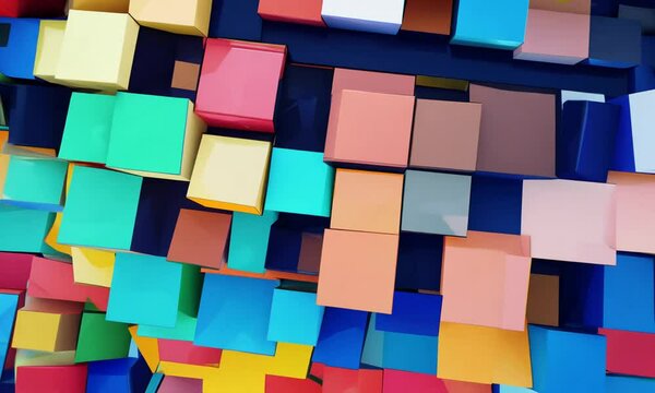Abstract Colorful Cubes:  A vibrant and dynamic composition of colorful cubes, showcasing a mesmerizing abstract design. The cubes are arranged in a random pattern, creating a visually captivating tex