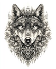 Fototapeta premium A detailed illustration of a wolf's head with intricate patterns and textures.