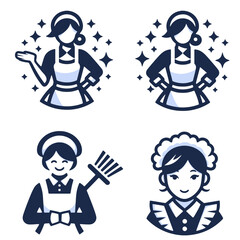 4 Icon or logo cute maid simple vector