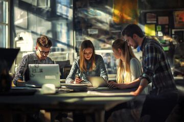 business professionals working together as a team on a project for work